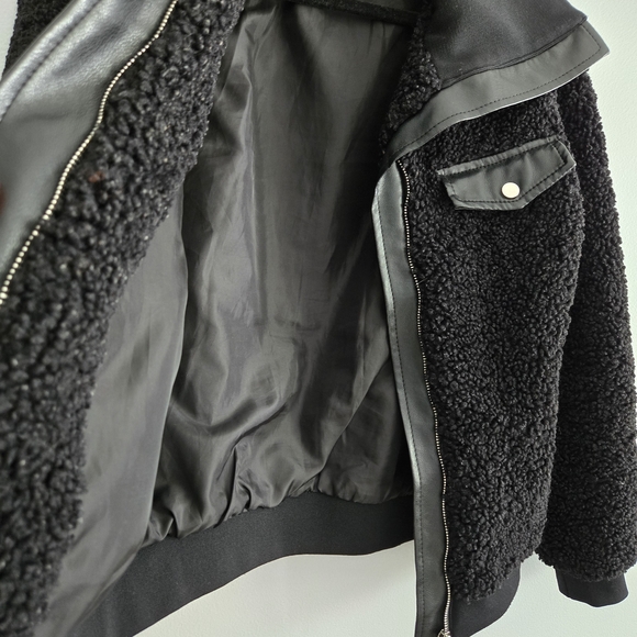 Black Sherpa Jacket with Leather Accents - Picture 12 of 12